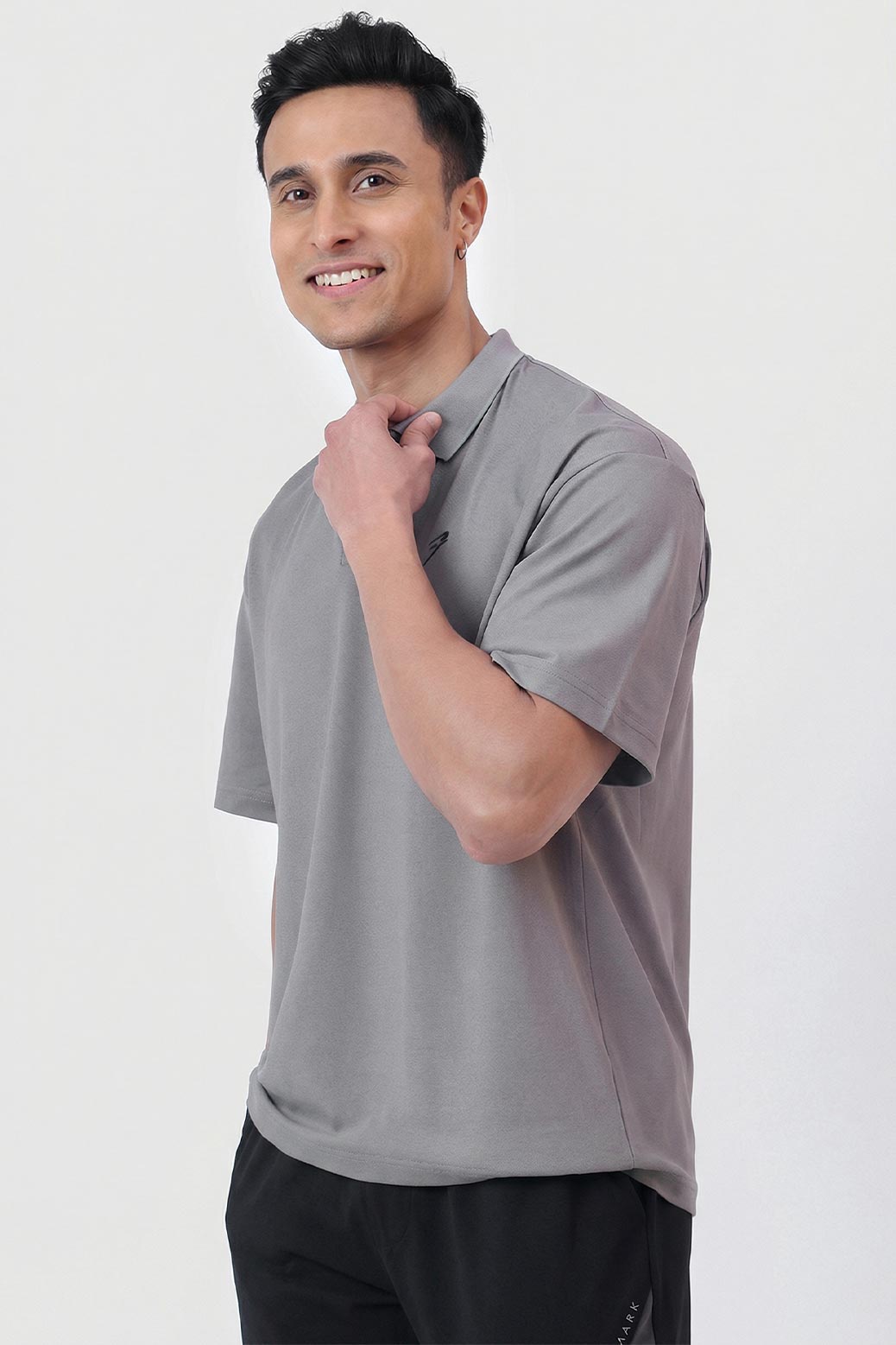 Noir Oversized Polo T-shirt Grey