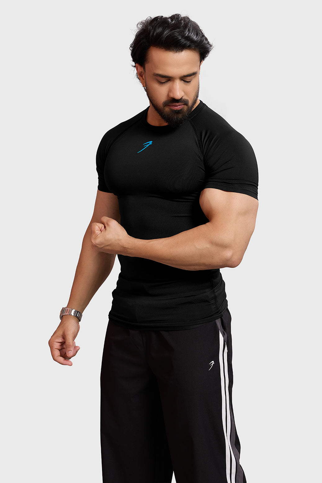 Compression T-shirt Black/ Blue Logo