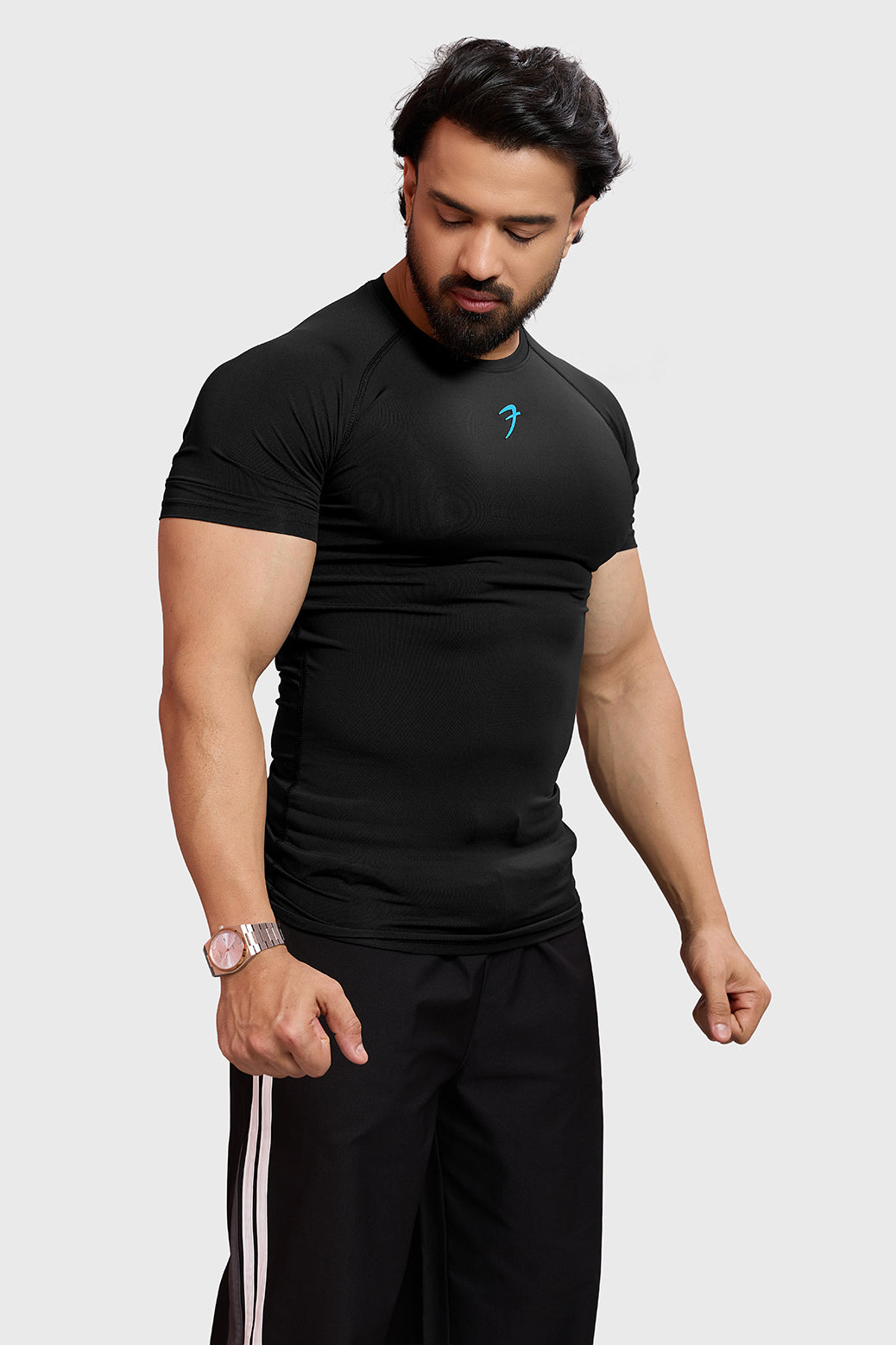 Compression T-shirt Black/ Blue Logo