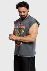 Push Harder Washed Capsleeves Tank Dark Grey