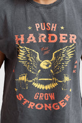 Push Harder Washed Capsleeves Tank Dark Grey