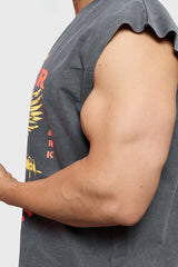 Push Harder Washed Capsleeves Tank Dark Grey