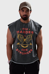 Push Harder Washed Capsleeves Tank Dark Grey