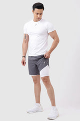 2 in 1 Compression Shorts Grey with White