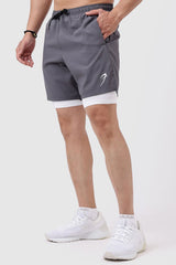 2 in 1 Compression Shorts Grey with White