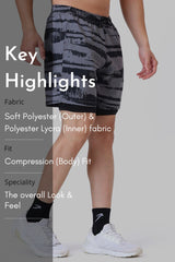 2 in 1 Printed Compression Shorts Gold Grey