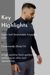 High Neck Compression Full Sleeves T-shirt Navy