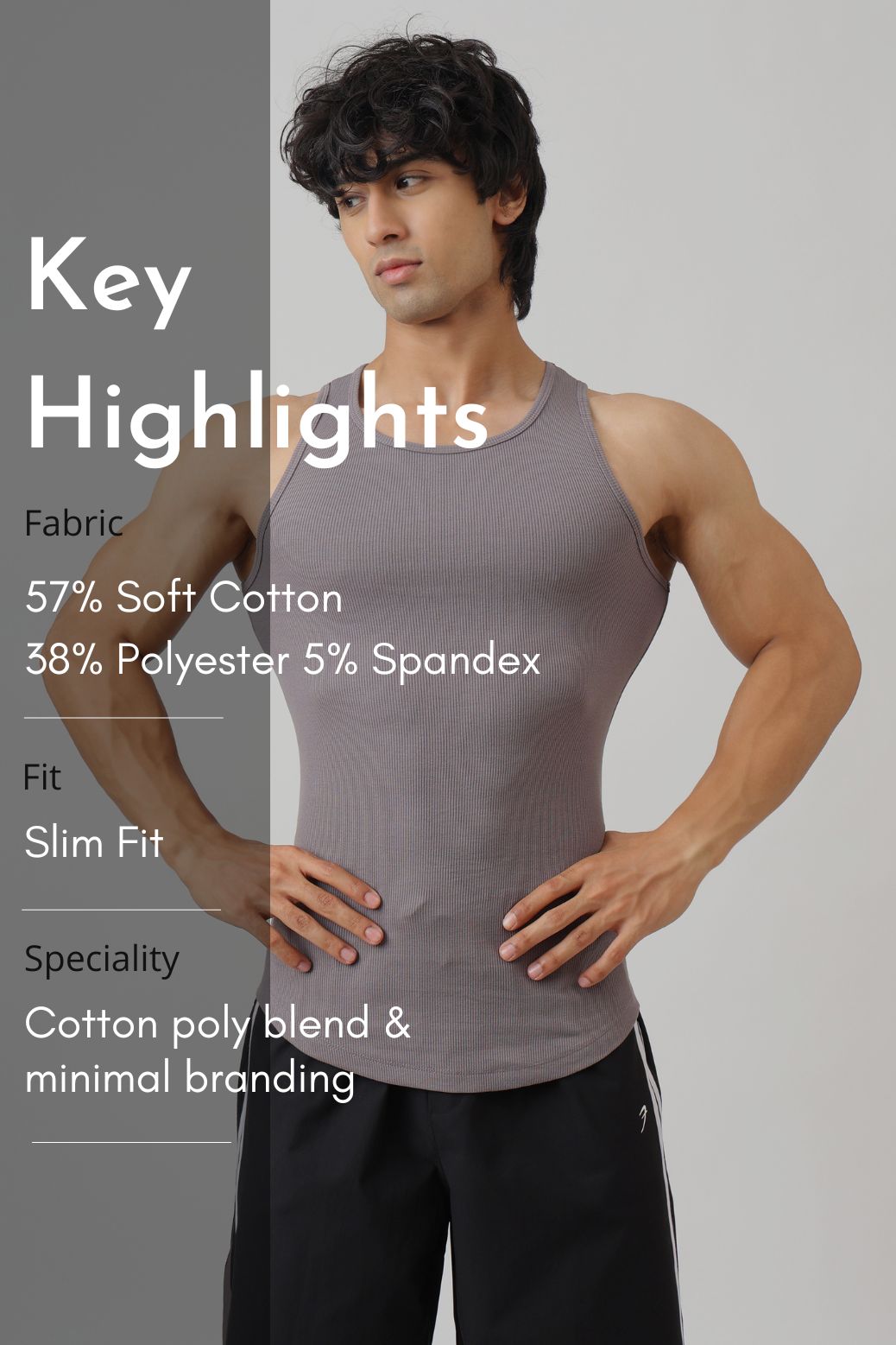 Essential Ribbed Tank Grey