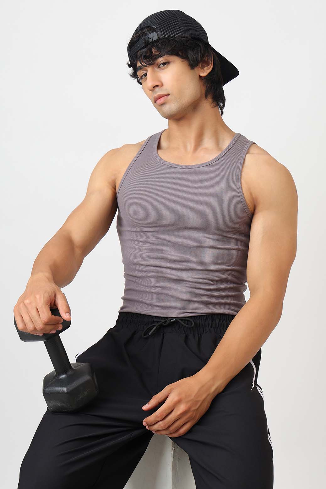 Essential Ribbed Tank Grey