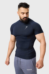 High Neck Compression T-shirt Navy