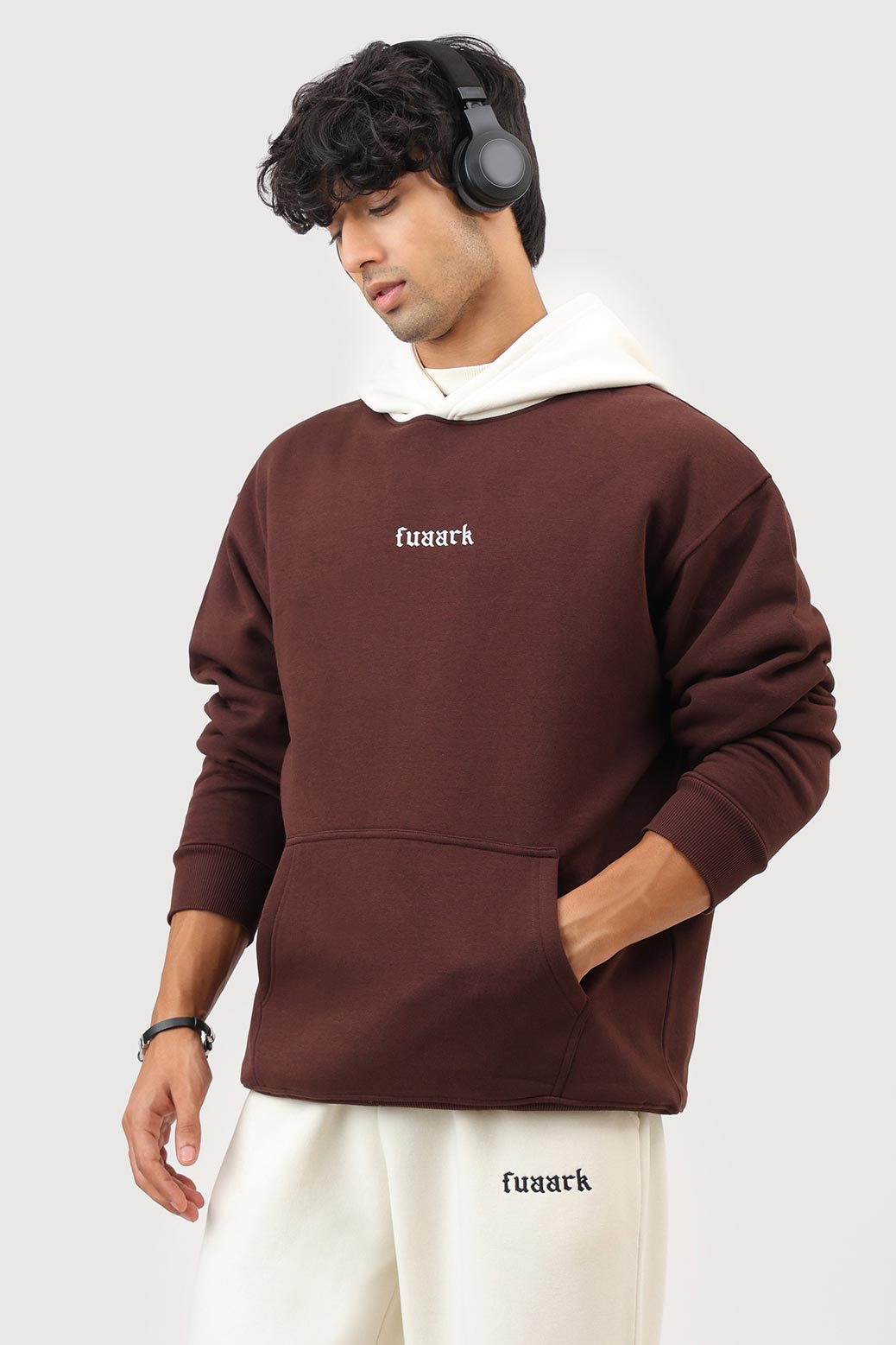 Heavyweight Oversized Hoodie Brown/White