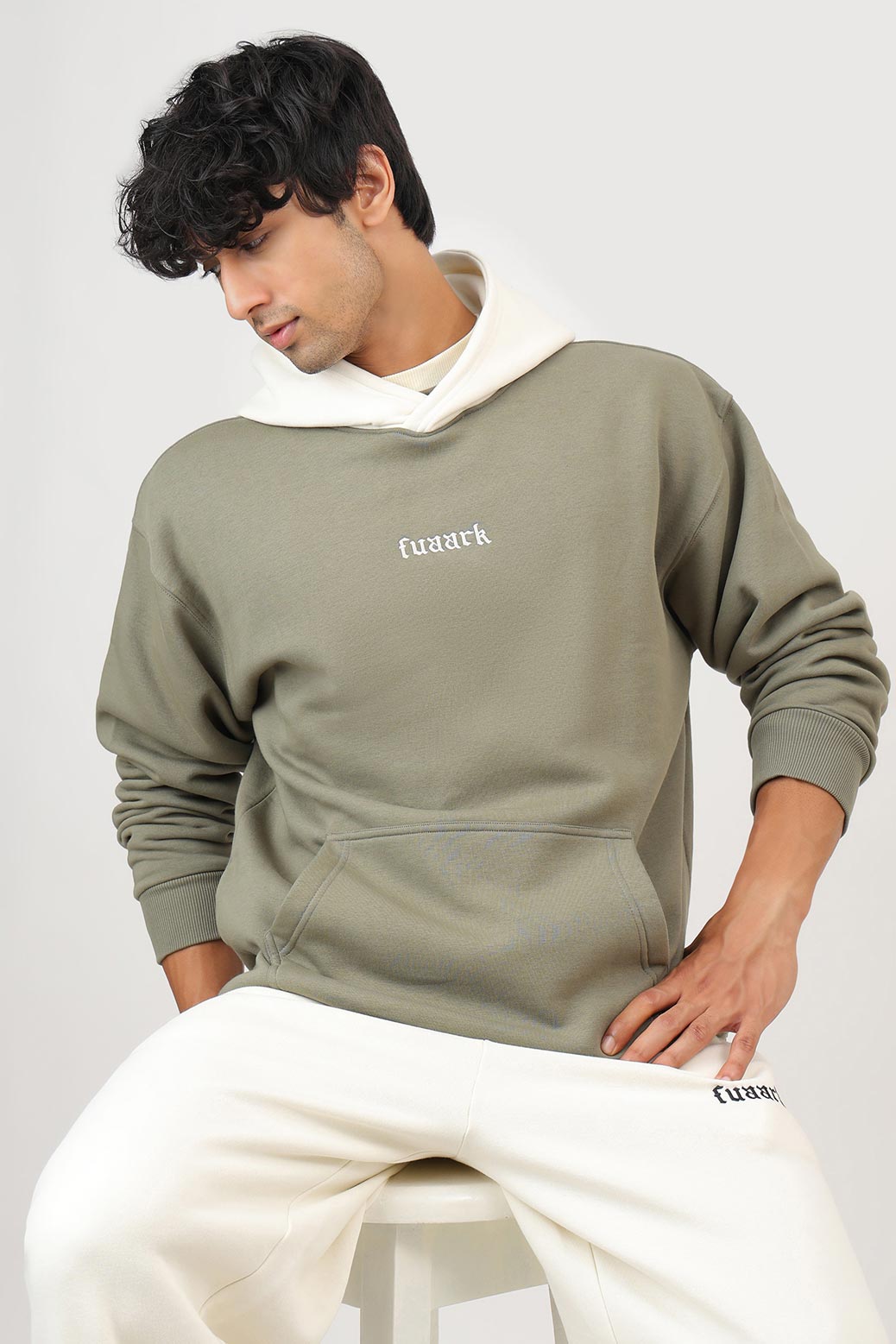 Heavyweight Oversized Hoodie Olive/White