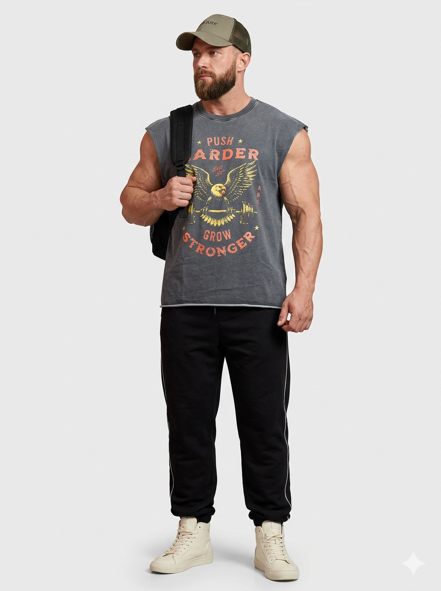 Push Harder Washed Capsleeves Tank Dark Grey