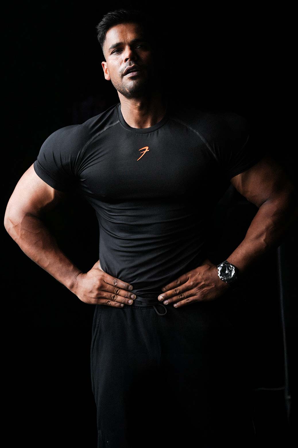 Compression T-shirt Black / Orange Logo