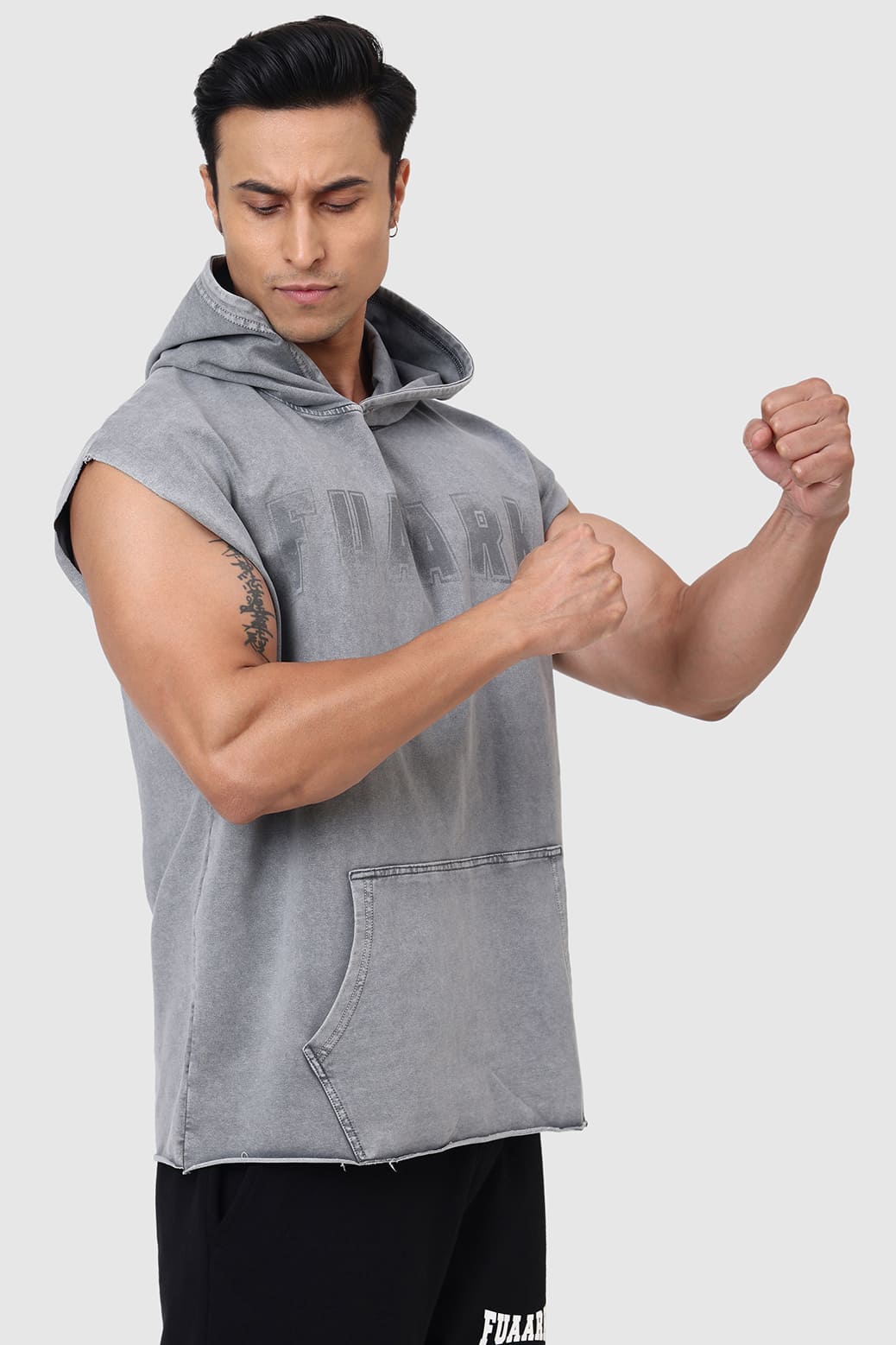 Shadow Washed Capsleeves Hoodie Light Grey