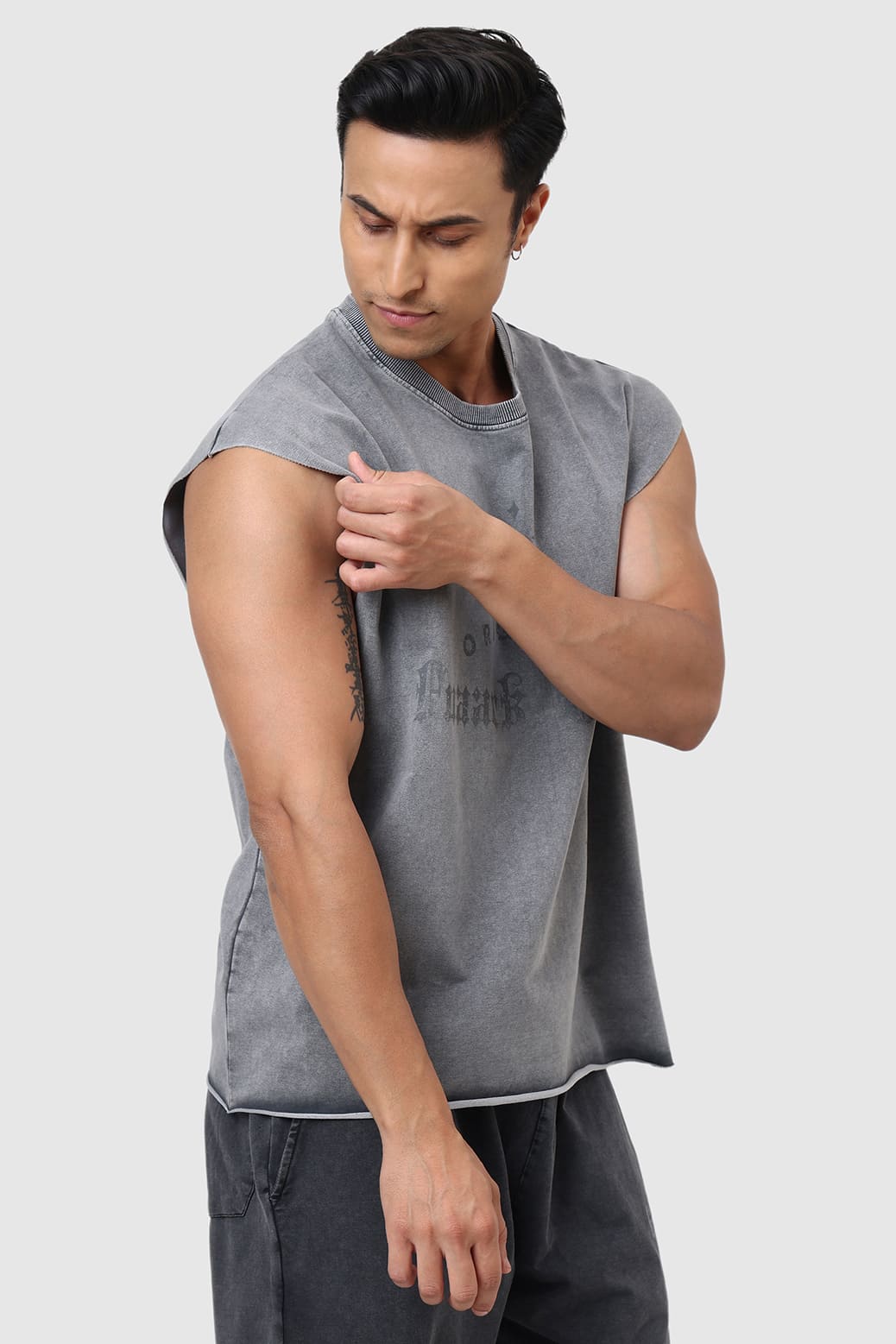 Shadow Washed Capsleeves Tank Light Grey
