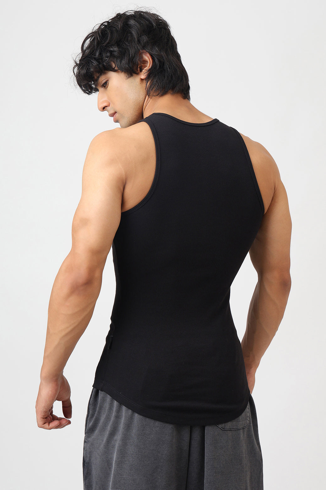 Essential Ribbed Tank Black