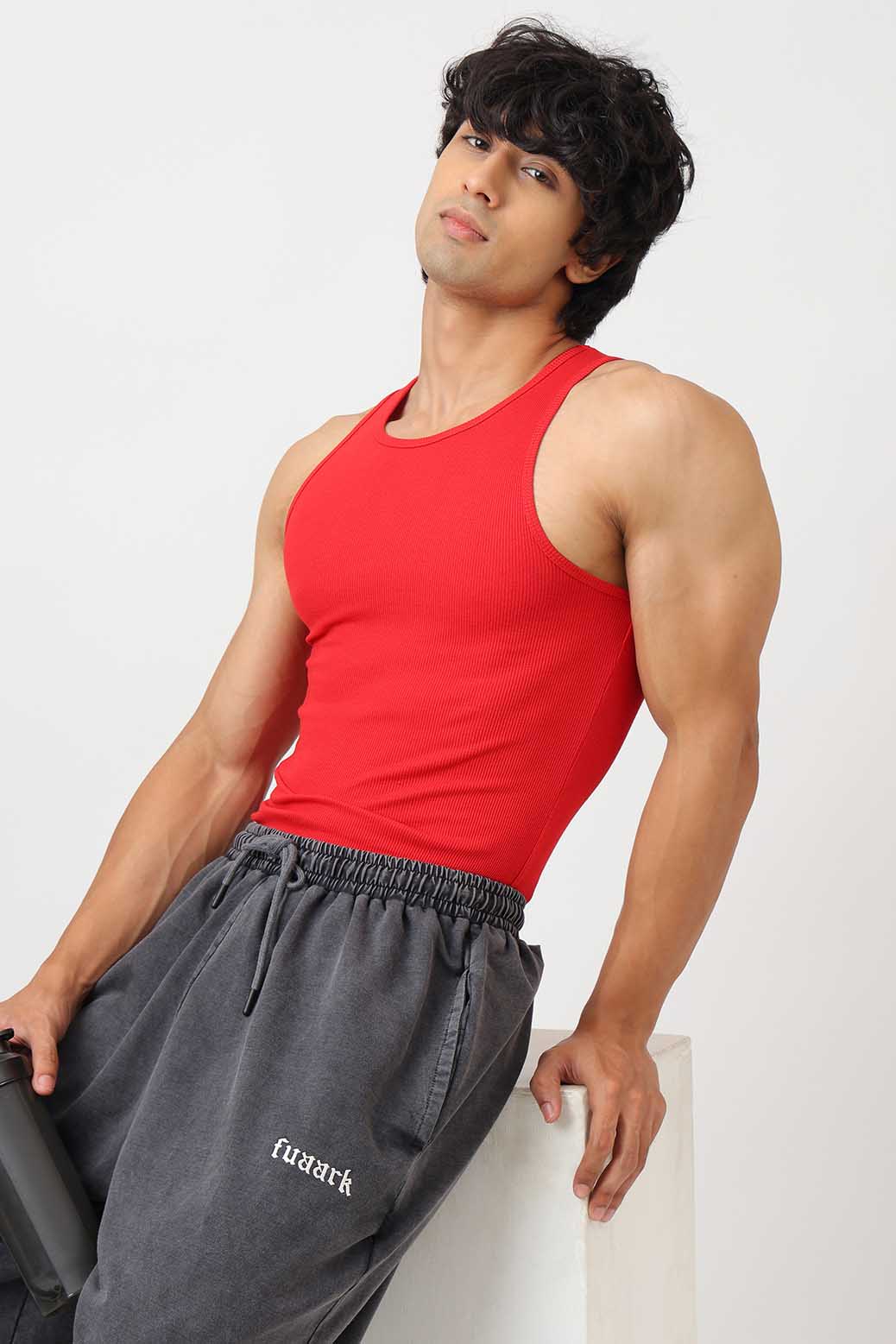 Essential Ribbed Tank Red